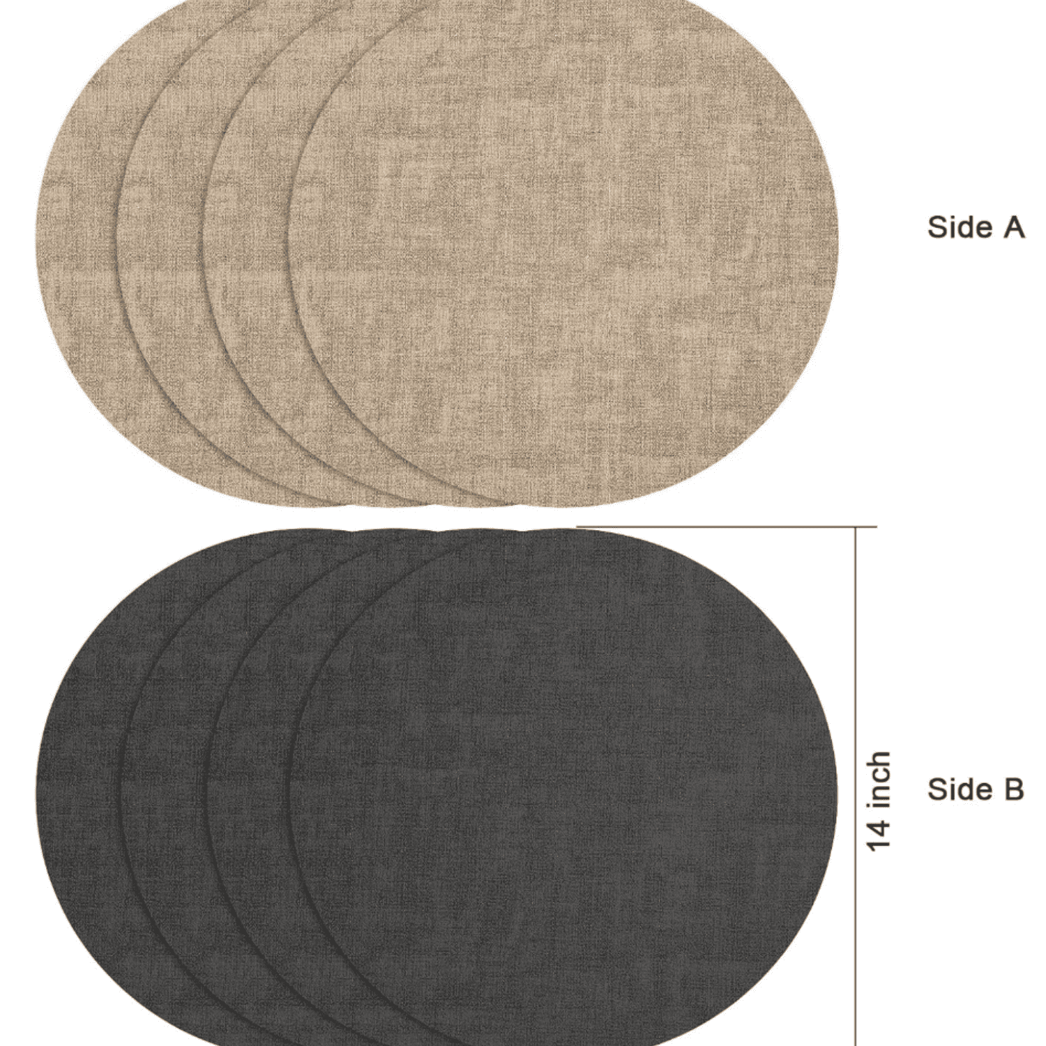 Round Placemats Dual Sided, Faux Leather Place Mats Set of 4 Indoor Placemats for Dining Table Outdoor Placemats Non-Slip Washable Table Mats (Gray Beige, Set of 4)