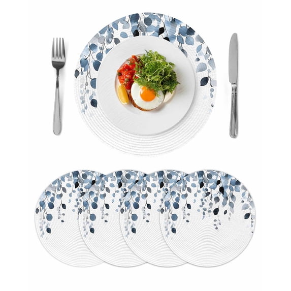 Round Placemats Eucalyptus Leaf 15 inch Set of 4 Table Mats for Dining Table Blue Leaves Heat Resistant Non-Slip Kitchen & Home Decorative Place Mat Set