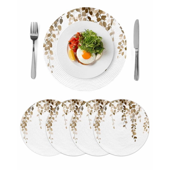 Round Placemats Eucalyptus Leaves 15 inch Set of 4 Table Mats for Dining Table Brown Leaf Heat Resistant Non-Slip Kitchen & Home Decorative Place Mat Set