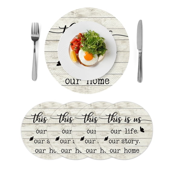 Round Placemats Farmhouse Style 15 inch Set of 4 Table Mats for Dining Table Funny Quote Wood Grain Heat Resistant Non-Slip Kitchen & Home Decorative Place Mat Set