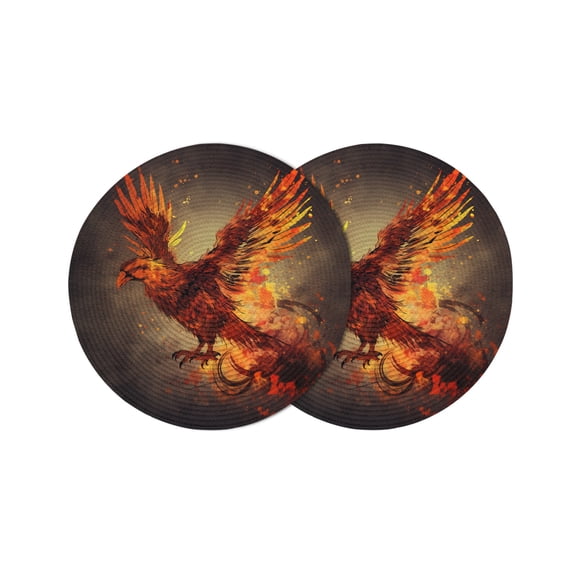 Round Placemats Flame Bird 15 inch Set of 2 Table Mats for Dining Table Frebird Feather Heat Resistant Non-Slip Kitchen & Home Decorative Place Mat Set