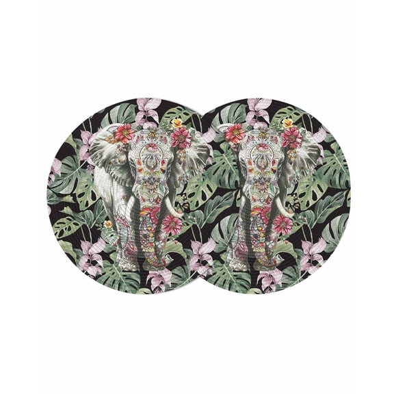 Round Placemats Floral Elephant Palm Leaves 15 inch Set of 2 Table Mats for Dining Table Tropical Plants Heat Resistant Non-Slip Kitchen & Home Decorative Place Mat Set