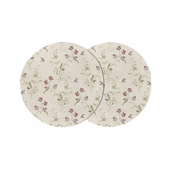 Round Placemats Flower Bird 15 inch Set of 2 Table Mats for Dining Table Vintage Floral Plant Heat Resistant Non-Slip Kitchen & Home Decorative Place Mat Set