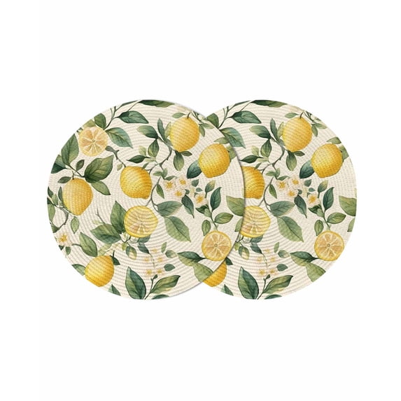 Round Placemats Flower Leaf 15 inch Set of 2 Table Mats for Dining Table Yellow Lemon Heat Resistant Non-Slip Kitchen & Home Decorative Place Mat Set