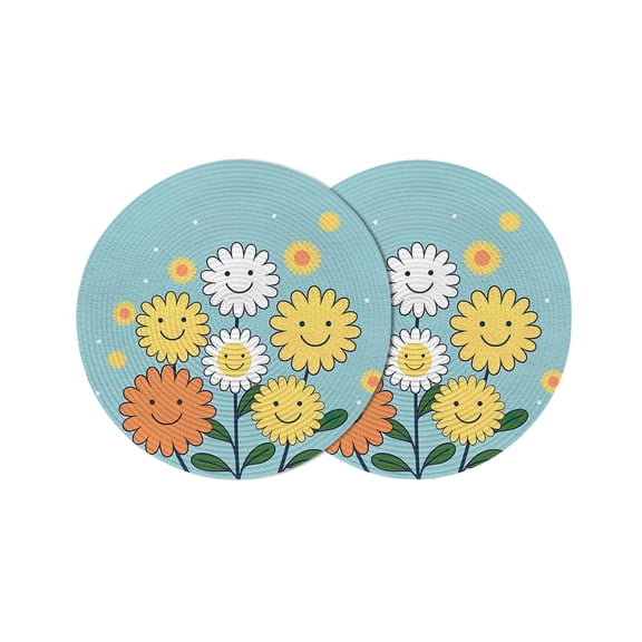 Round Placemats Flowers 15 inch Set of 2 Table Mats for Dining Table Abstract Smile Face Yellow White Floral Heat Resistant Non-Slip Kitchen & Home Decorative Place Mat Set