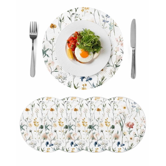 Round Placemats Flowers Leaves Vintage 15 inch Set of 4 Table Mats for Dining Table Watercolor Wildflower Heat Resistant Non-Slip Kitchen & Home Decorative Place Mat Set