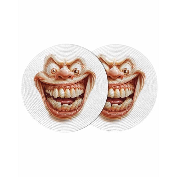 Round Placemats Funny Smiling Face 15 inch Set of 2 Table Mats for Dining Table Humor Heat Resistant Non-Slip Kitchen & Home Decorative Place Mat Set