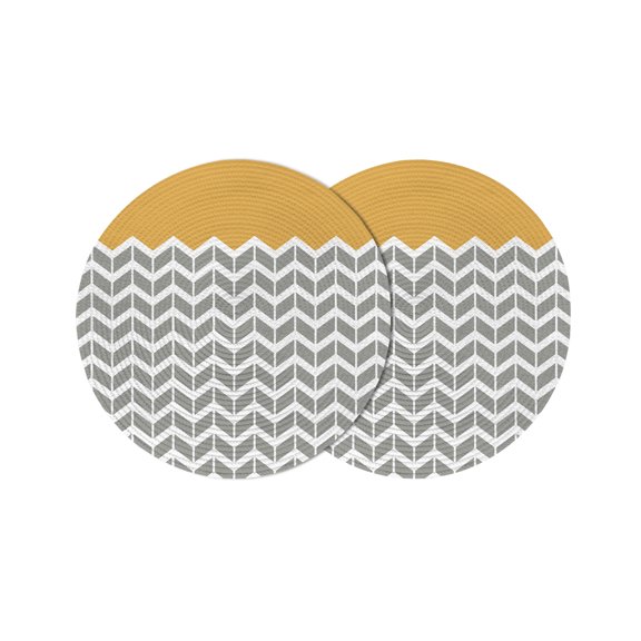 Round Placemats Geometric Chevron Orange 15 inch Set of 2 Table Mats for Dining Table White and Gray Stripes Heat Resistant Non-Slip Kitchen & Home Decorative Place Mat Set