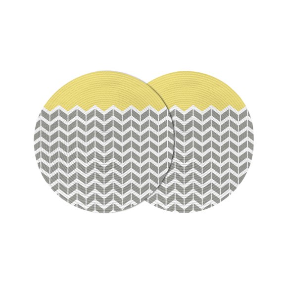 Round Placemats Geometric Chevron Yellow 15 inch Set of 2 Table Mats for Dining Table White and Gray Stripes Heat Resistant Non-Slip Kitchen & Home Decorative Place Mat Set