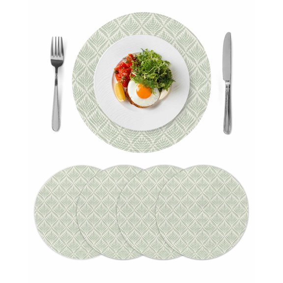Round Placemats Geometric Floral 15 inch Set of 4 Table Mats for Dining Table Abstract Retro Green Heat Resistant Non-Slip Kitchen & Home Decorative Place Mat Set