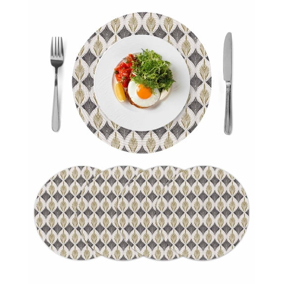 Round Placemats Geometric Floral 15 inch Set of 4 Table Mats for Dining Table Abstract Vintage Brown Heat Resistant Non-Slip Kitchen & Home Decorative Place Mat Set