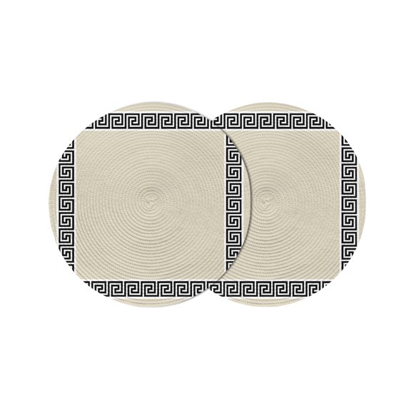 Round Placemats Geometric Greek Key Design 15 inch Set of 2 Table Mats for Dining Table Beige Heat Resistant Non-Slip Kitchen & Home Decorative Place Mat Set