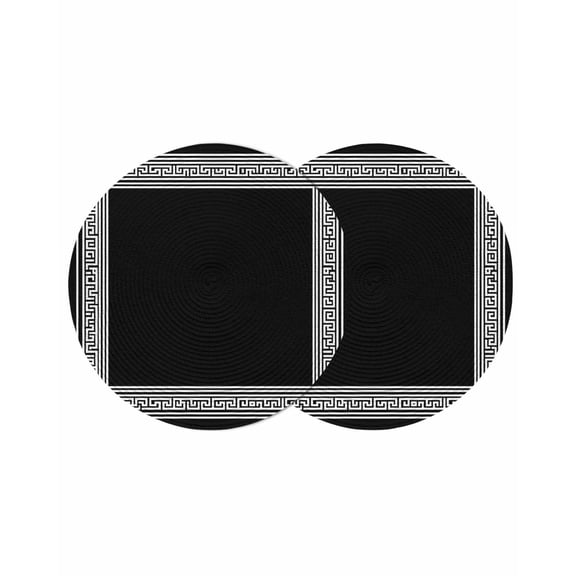 Round Placemats Geometric Greek Key Design 15 inch Set of 2 Table Mats for Dining Table Black Simple Style Heat Resistant Non-Slip Kitchen & Home Decorative Place Mat Set