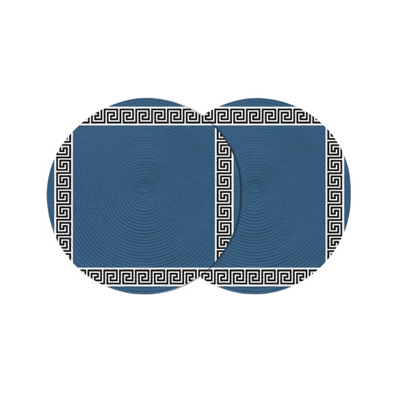 Round Placemats Geometric Greek Key Design 15 inch Set of 2 Table Mats for Dining Table Blue Heat Resistant Non-Slip Kitchen & Home Decorative Place Mat Set