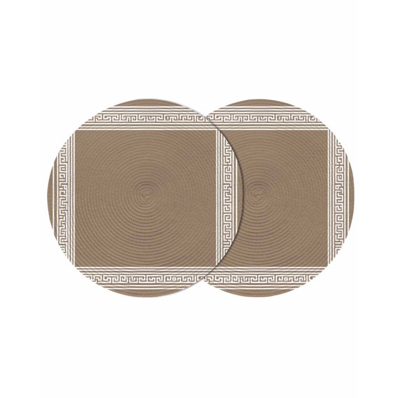 Round Placemats Geometric Greek Key Design 15 inch Set of 2 Table Mats for Dining Table Brown Simple Style Heat Resistant Non-Slip Kitchen & Home Decorative Place Mat Set