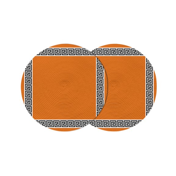 Round Placemats Geometric Greek Key Design 15 inch Set of 2 Table Mats for Dining Table Orange Heat Resistant Non-Slip Kitchen & Home Decorative Place Mat Set