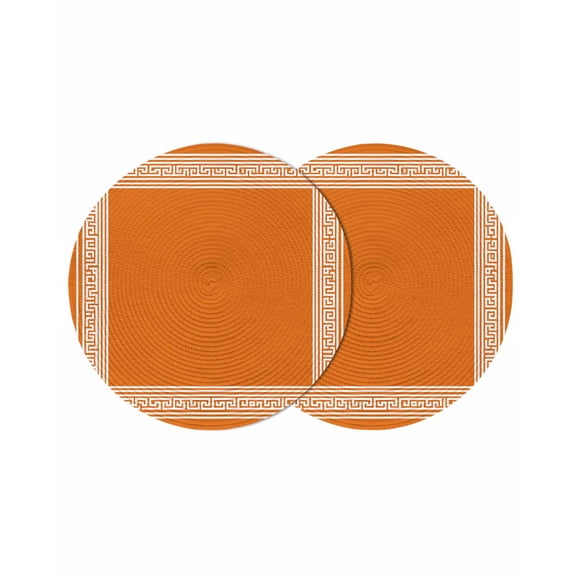 Round Placemats Geometric Greek Key Design 15 inch Set of 2 Table Mats for Dining Table Orange Simple Style Heat Resistant Non-Slip Kitchen & Home Decorative Place Mat Set