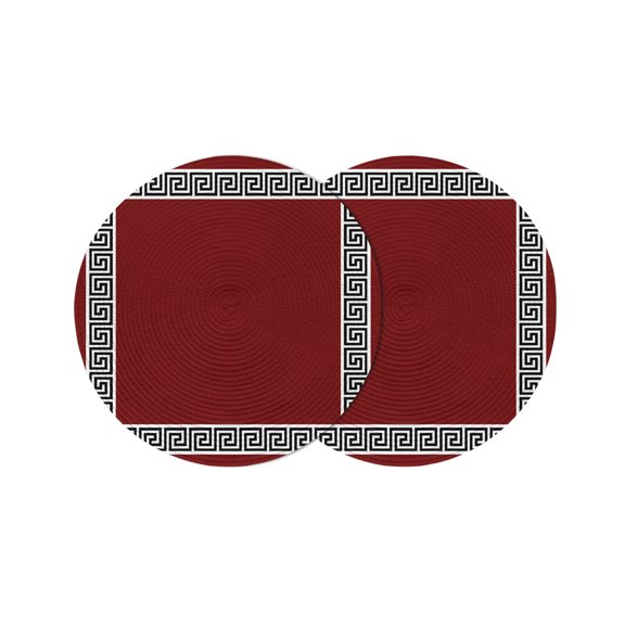 Round Placemats Geometric Greek Key Design 15 inch Set of 2 Table Mats for Dining Table Red Heat Resistant Non-Slip Kitchen & Home Decorative Place Mat Set