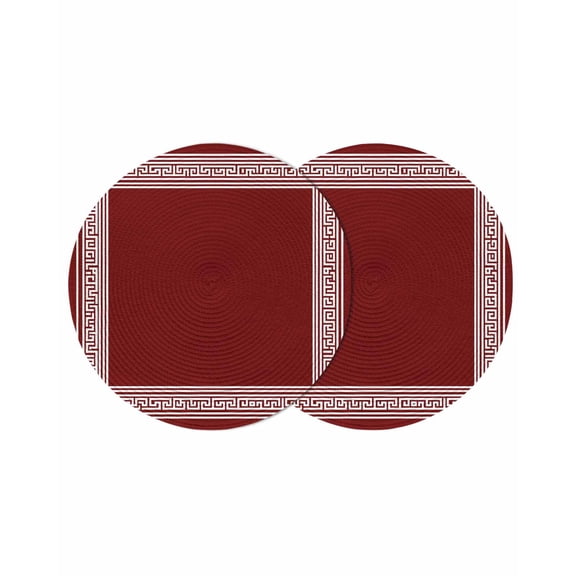 Round Placemats Geometric Greek Key Design 15 inch Set of 2 Table Mats for Dining Table Red Simple Style Heat Resistant Non-Slip Kitchen & Home Decorative Place Mat Set