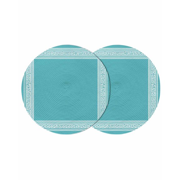 Round Placemats Geometric Greek Key Design 15 inch Set of 2 Table Mats for Dining Table Teal Simple Style Heat Resistant Non-Slip Kitchen & Home Decorative Place Mat Set