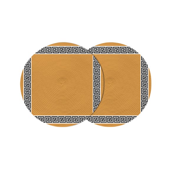 Round Placemats Geometric Greek Key Design 15 inch Set of 2 Table Mats for Dining Table Yellow Heat Resistant Non-Slip Kitchen & Home Decorative Place Mat Set