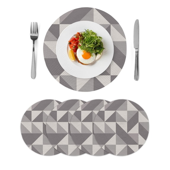 Round Placemats Geometric Triangle 15 inch Set of 4 Table Mats for Dining Table Ombre Cream-Coloured Grey Heat Resistant Non-Slip Kitchen & Home Decorative Place Mat Set