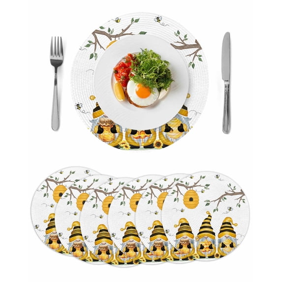 Round Placemats Gnome Sunflower Yellow 15 inch Set of 6 Table Mats for Dining Table Floral Branch Heat Resistant Non-Slip Kitchen & Home Decorative Place Mat Set