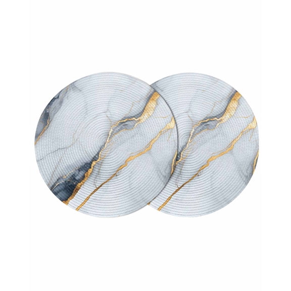 Round Placemats Gold White 15 inch Set of 2 Table Mats for Dining Table Marble Design Heat Resistant Non-Slip Kitchen & Home Decorative Place Mat Set