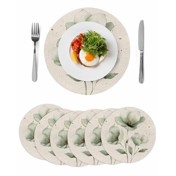 Round Placemats Golden Stamen 15 inch Set of 6 Table Mats for Dining Table Watercolor Green Flowers Heat Resistant Non-Slip Kitchen & Home Decorative Place Mat Set
