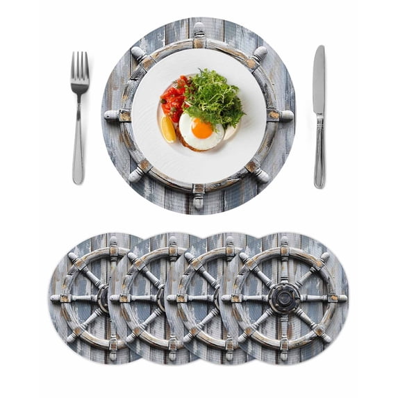Round Placemats Gray Yellow Rudder 15 inch Set of 4 Table Mats for Dining Table Retro Wood Grain Heat Resistant Non-Slip Kitchen & Home Decorative Place Mat Set