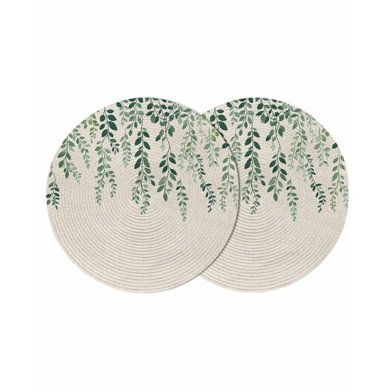 Round Placemats Green Branch 15 inch Set of 2 Table Mats for Dining Table Spring Leaves Heat Resistant Non-Slip Kitchen & Home Decorative Place Mat Set
