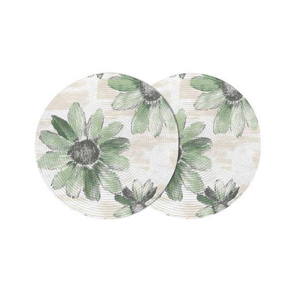 Round Placemats Green Flower 15 inch Set of 2 Table Mats for Dining Table Floral Field Heat Resistant Non-Slip Kitchen & Home Decorative Place Mat Set