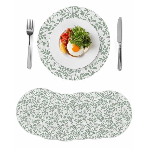 Round Placemats Green Leaf 15 inch Set of 6 Table Mats for Dining Table Tropical Leaves Plant Heat Resistant Non-Slip Kitchen & Home Decorative Place Mat Set