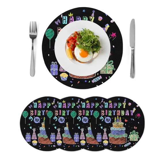 Round Placemats Happy Birthday 15 inch Set of 4 Table Mats for Dining Table Cakes Candy Balloon Heat Resistant Non-Slip Kitchen & Home Decorative Place Mat Set