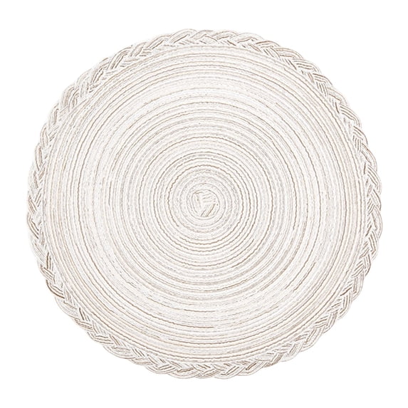 Round Placemats Heat Resistant Washable Non-Slip Woven Braided Table Mats Cotton Polyester Circle Insulated Place Mats for Dining Table Kitchen & Home Decor, 1Pc, Non-Slip & Reusable(White,14x14")
