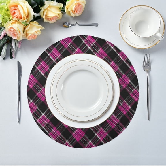 Round Placemats– High Heat Resistance- Checkered Pattern Printed Design Table Placemats for Dining, (15.4inch) 1pick