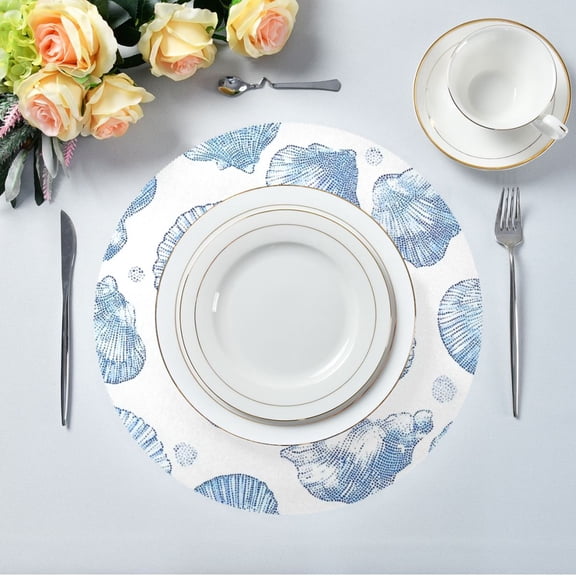 Round Placemats– High Heat Resistance- Wave-like Lines Printed Design Table Placemats for Dining, (15.4inch) 1pick