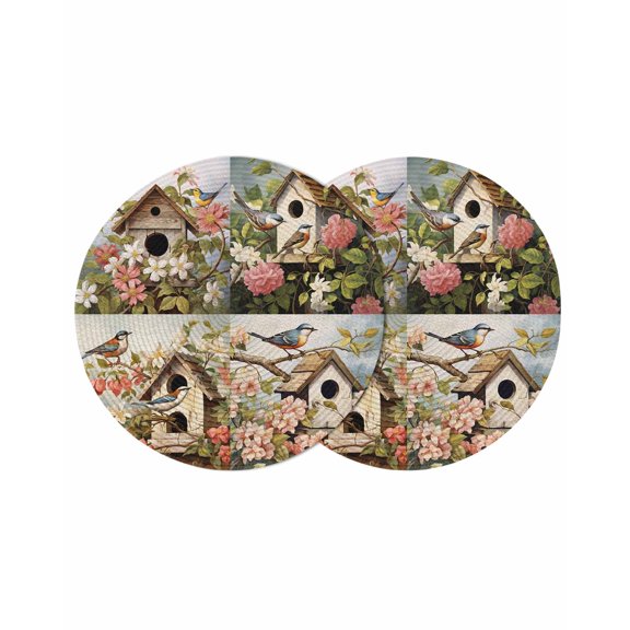 Round Placemats Hummingbird Magpie 15 inch Set of 2 Table Mats for Dining Table Bird's Nest Spring Flowers Branch Heat Resistant Non-Slip Kitchen & Home Decorative Place Mat Set