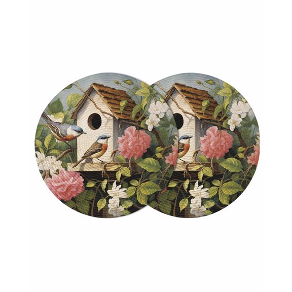 Round Placemats Hummingbird Magpie 15 inch Set of 2 Table Mats for Dining Table Spring Begonia Flower Branch Bird Heat Resistant Non-Slip Kitchen & Home Decorative Place Mat Set