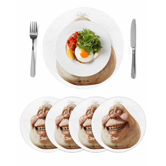 Round Placemats Humor Smiling Face 15 inch Set of 4 Table Mats for Dining Table Funny Heat Resistant Non-Slip Kitchen & Home Decorative Place Mat Set