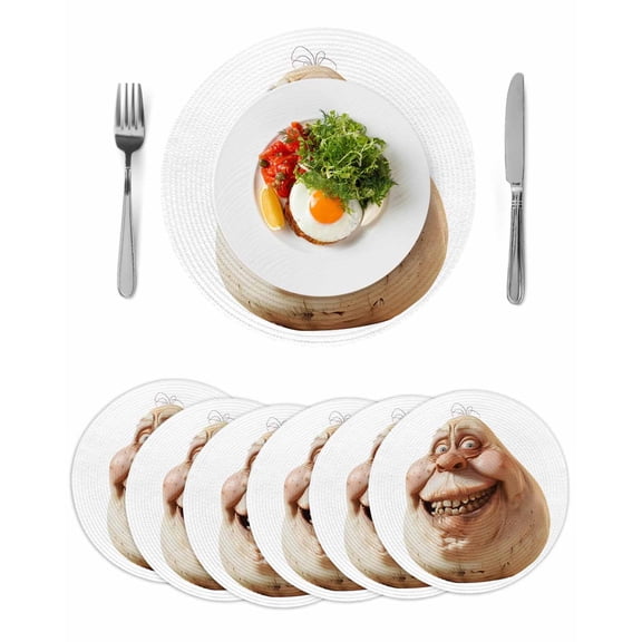 Round Placemats Humor Smiling Face 15 inch Set of 6 Table Mats for Dining Table Funny Heat Resistant Non-Slip Kitchen & Home Decorative Place Mat Set
