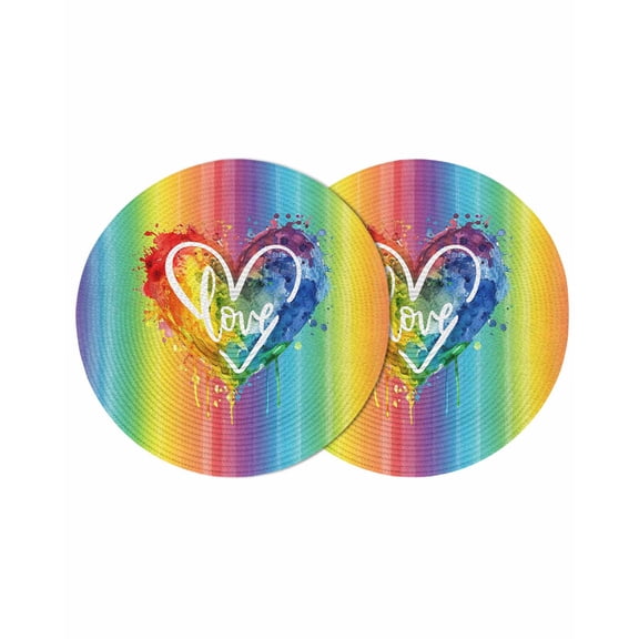 Round Placemats LGBT Rainbow Stripes 15 inch Set of 2 Table Mats for Dining Table Love Heart Gay Lesbian Event Heat Resistant Non-Slip Kitchen & Home Decorative Place Mat Set