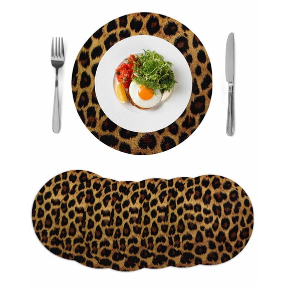 Round Placemats Leopard Print 15 inch Set of 6 Table Mats for Dining Table Vintage Style Heat Resistant Non-Slip Kitchen & Home Decorative Place Mat Set