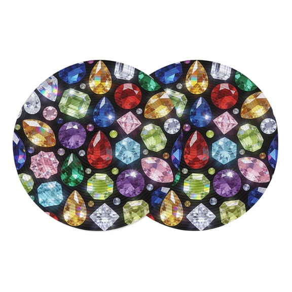 Round Placemats Luxurious Multicolor Jewelry 15 inch Set of 2 Table Mats for Dining Table Elegance Ruby Jade Sapphire Heat Resistant Non-Slip Kitchen & Home Decorative Place Mat Set