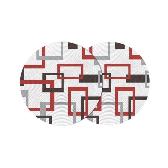 Round Placemats Mid Century Abstract Red 15 inch Set of 2 Table Mats for Dining Table Geometric Modern Heat Resistant Non-Slip Kitchen & Home Decorative Place Mat Set