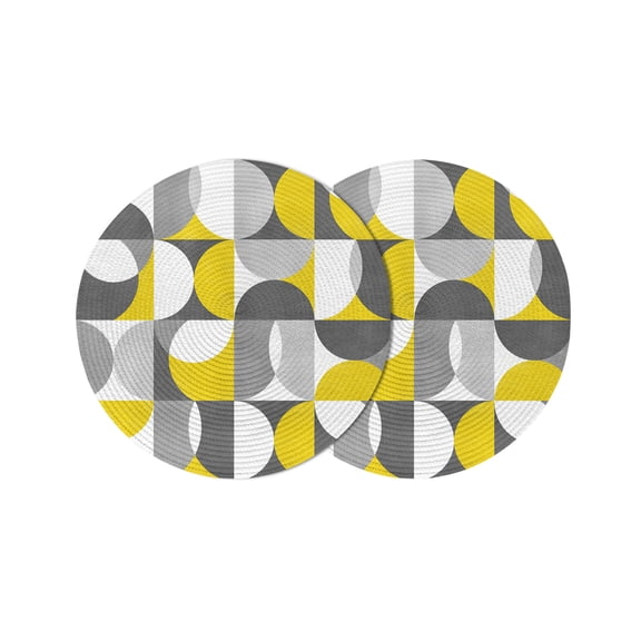 Round Placemats Mid Century Geometric 15 inch Set of 2 Table Mats for Dining Table Abstract Modern Yellow Gray Heat Resistant Non-Slip Kitchen & Home Decorative Place Mat Set