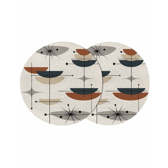 Round Placemats Mid Century Modern 15 inch Set of 2 Table Mats for Dining Table Abstract Geometric Lines Orange Gray Heat Resistant Non-Slip Kitchen & Home Decorative Place Mat Set