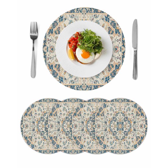Round Placemats Middle Eastern Floral 15 inch Set of 4 Table Mats for Dining Table Vintage Ethnic Pattern Heat Resistant Non-Slip Kitchen & Home Decorative Place Mat Set
