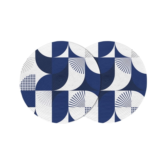 Round Placemats Modern Blue Geometric 15 inch Set of 2 Table Mats for Dining Table Blue Abstract Mid Century Heat Resistant Non-Slip Kitchen & Home Decorative Place Mat Set