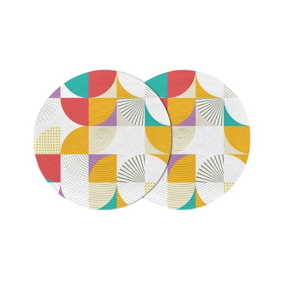 Round Placemats Modern Geometric 15 inch Set of 2 Table Mats for Dining Table Abstract Mid Century Heat Resistant Non-Slip Kitchen & Home Decorative Place Mat Set